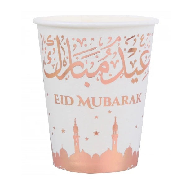 10 Eid Mubarak Pappbecher rosegold