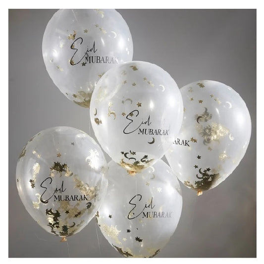 5 Gold Moon Eid Mubarak Konfetti Latexballons 30cm